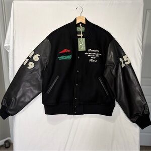 Denim Tears Peace Wreath Varsity Jacket Black Leather Wool Size S New With Tags